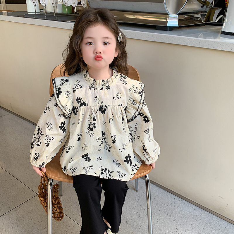 Camisas de niñas de flores extranjeras camisa de manga larga primavera y otoño 2025 nueva ropa de primavera chaqueta infantil ropa de primavera para niños