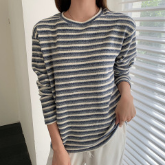 H557严选条纹圆领打底衫女秋冬季内搭保暖毛衣针织衫宽松T恤上衣
