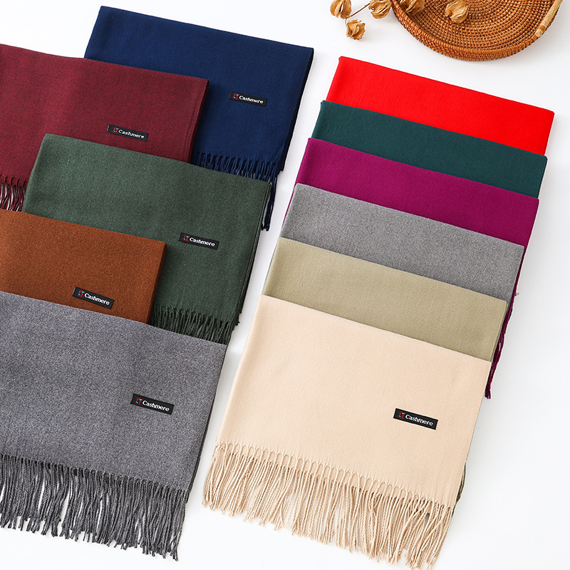 纯色羊毛羊绒手感围巾韩系氛围感女士围巾秋冬季新款棉质围巾批发