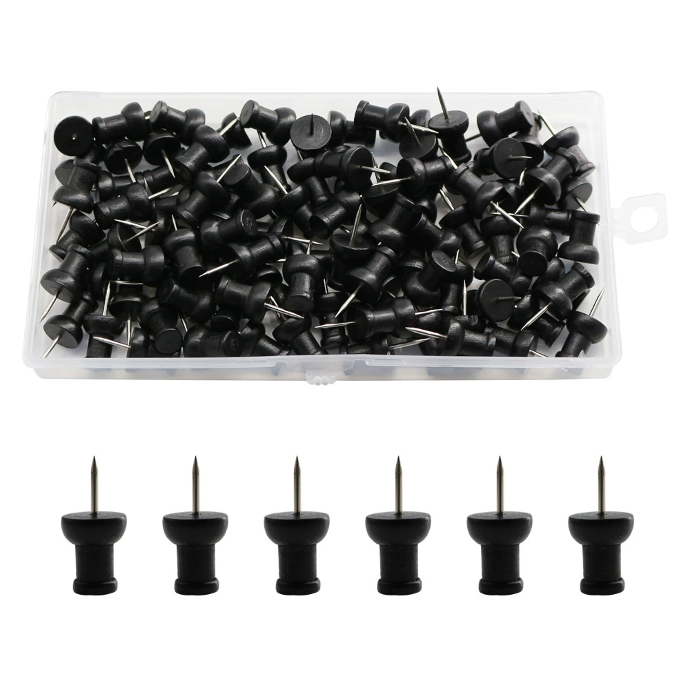 100 пластиковых коробок черные креативные офисные кнопки деревянные кнопки детский сад канцелярские гвозди пробковая доска Пресс-гвозди