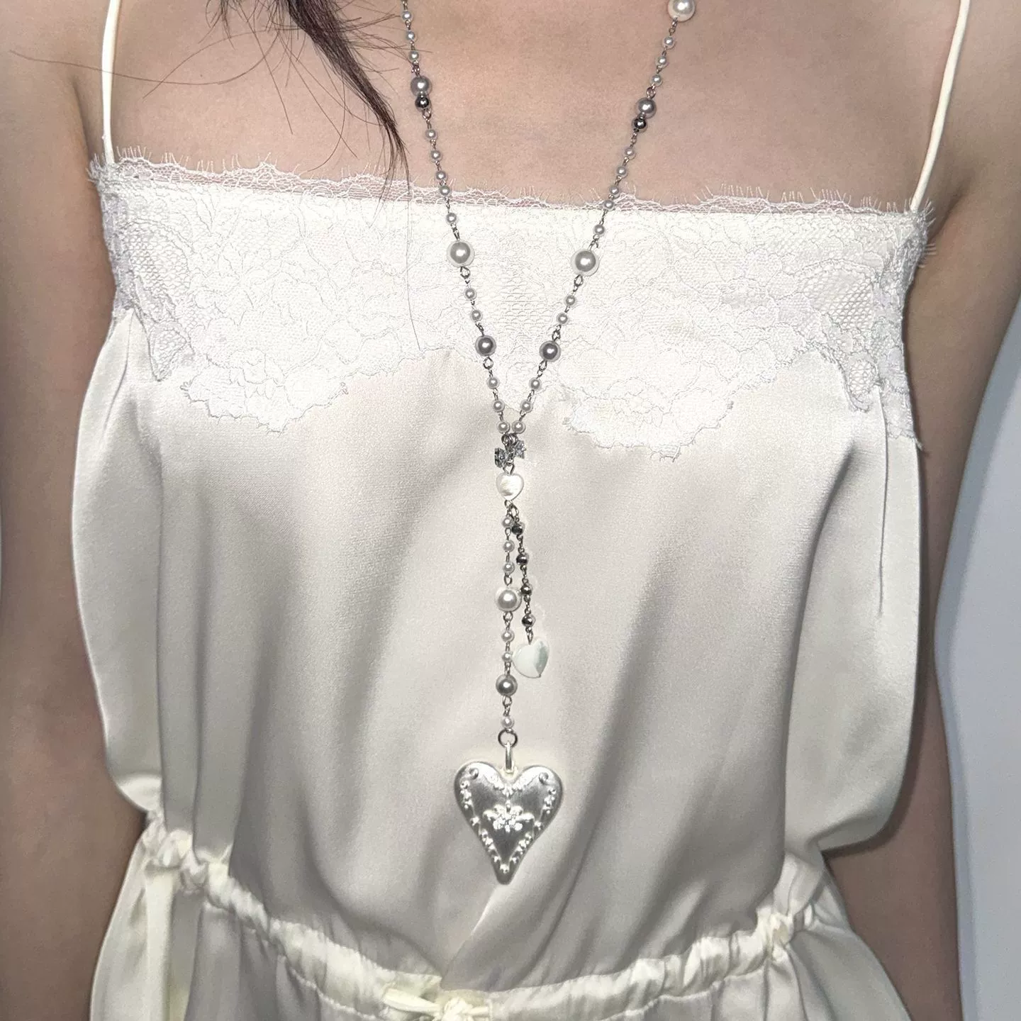 Серебряное кремовое цирконий из жемчуга, ожерелье