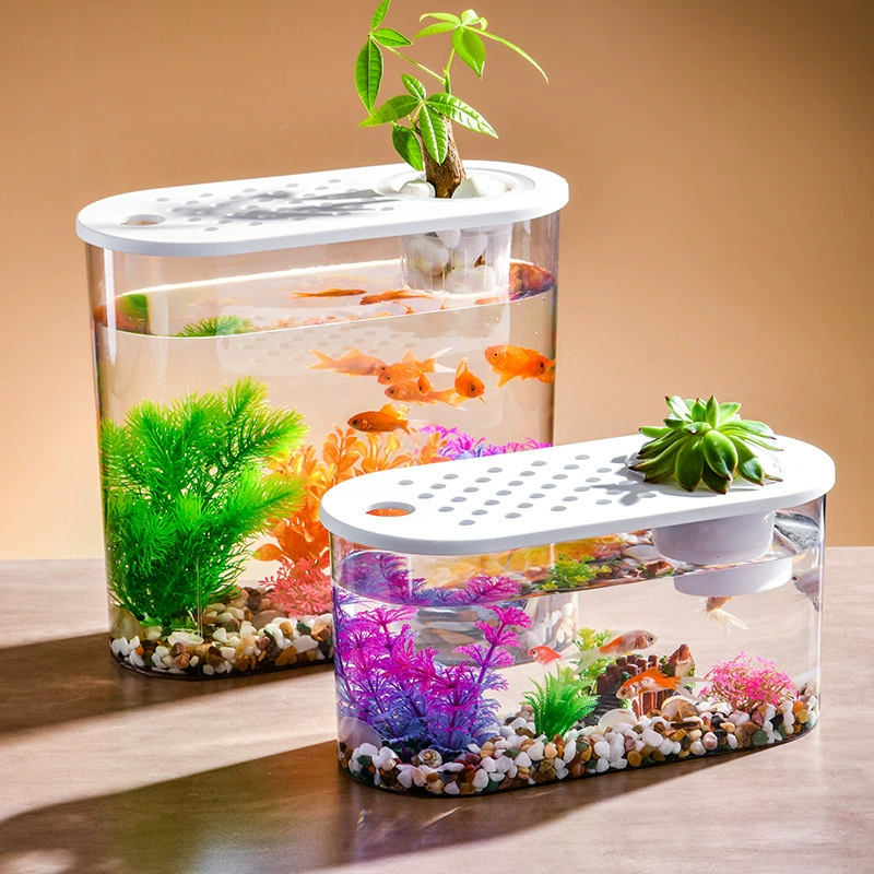 Настольный аквариум небольшой бытовой гостиной ультра-белый пластиковый экологический пейзаж Акриловая сетка красная золотая рыбка новый