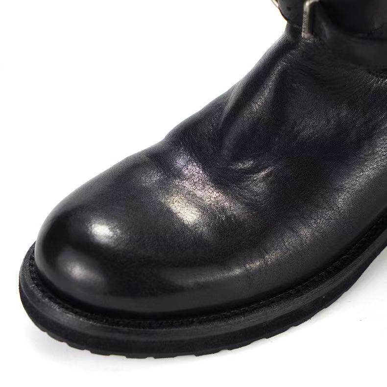Bốt nữ da bò cổ thấp mũi tròn đế dày gót 3-5 cm — màu đen chi tiết 8