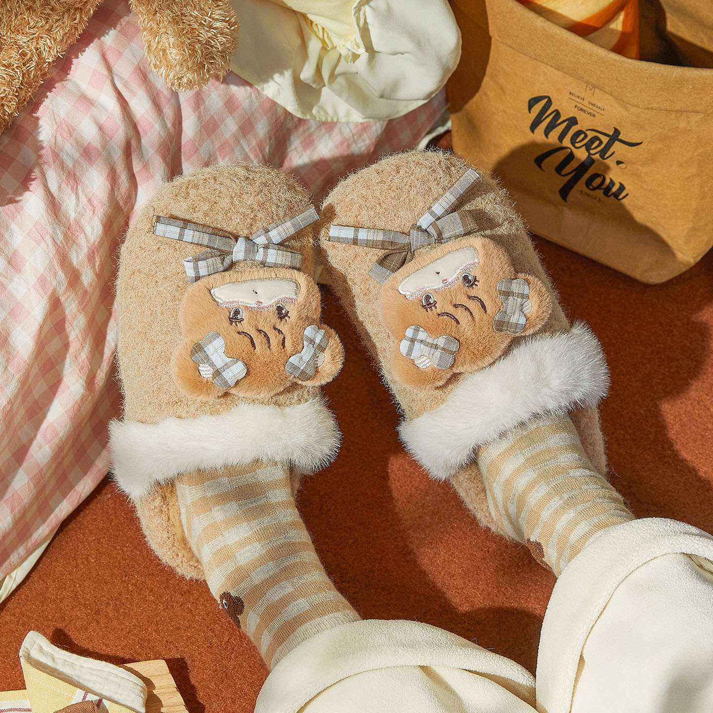 cartoon cute winter soft comfortable keep warm slippers
