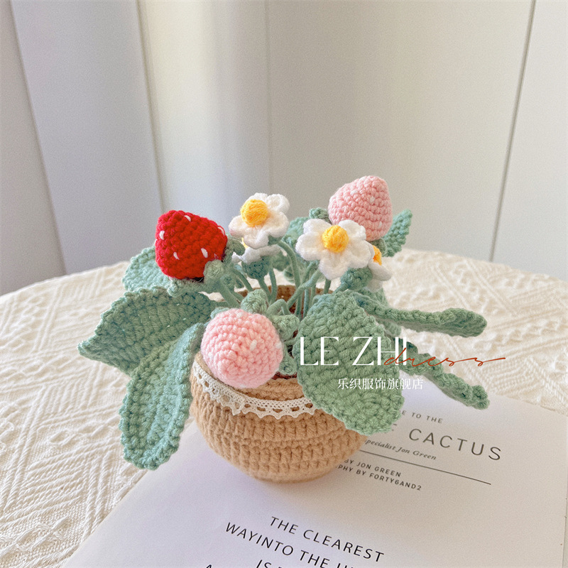 Paquete de material de ramo de lana de bricolaje tejido a mano, tulipanes, margaritas, flores de ganchillo en maceta, adornos caseros