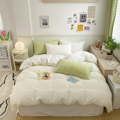 Romantic Princess INS pure cotton seersucker double set four-piece set pure cotton dormitory three-piece bed and breakfast girl style simple