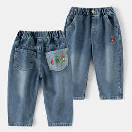 男童童裤2026年春秋季新款儿童宝宝长裤中大童卡通洋气百搭牛仔裤
