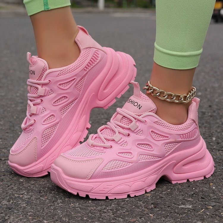 Große bonbonfarbene Dad-Mesh-Schuhe, beliebte Mesh-Schuhe mit dicker Sohle für Damen, atmungsaktive und modische Freizeitsportschuhe_voghion.com