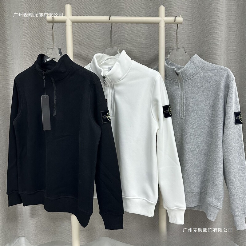 Shidao Spring and Autumn New Compass Arm Emblem Half-Zip Pullover Solid Color Terry Crew Neck Loose Sweatshirt Shidao Spring and Autumn New Compass Arm Emblem Half-Zip Pullover Solid Color Terry Crew Neck Loose Sweatshirt
