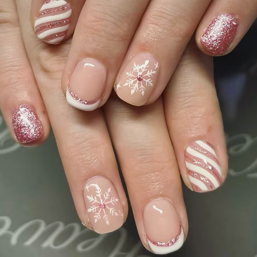 Short glossy cute Christmas nail stickers for manicure