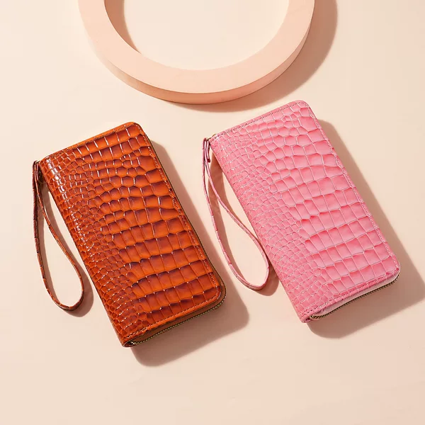 New Cross-Border Long Crocodile Pattern Zipper Wallet Women's Stone Pattern Women's Multi-Compartment Handbag Ready for Sale