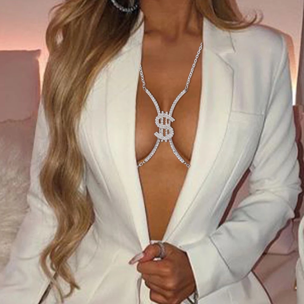 Fashion Letter Rhinestone Plating Rhinestones Body Chain