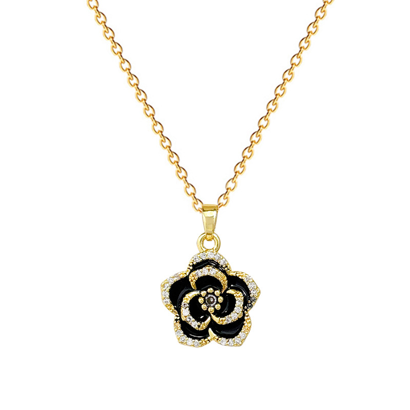[Conjunto] Camellia goteando aceite collar de boda transfronterizo de lujo ligero rojo neto femenino cadena de clavícula de todo fósforo cadena de acero de titanio image 6