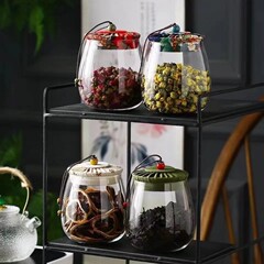 コルク栓高ホウ素シリコン透明ガラス茶葉缶サンプル密封茶缶美しい布蓋キャンディー花茶缶