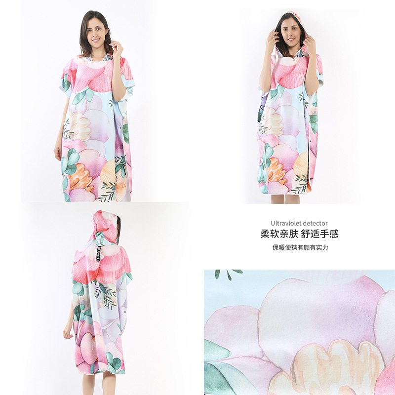 De secado rápido de doble cara de terciopelo adulto bata capucha capa Impresión digital Toalla de baño Toalla de playa al por mayor