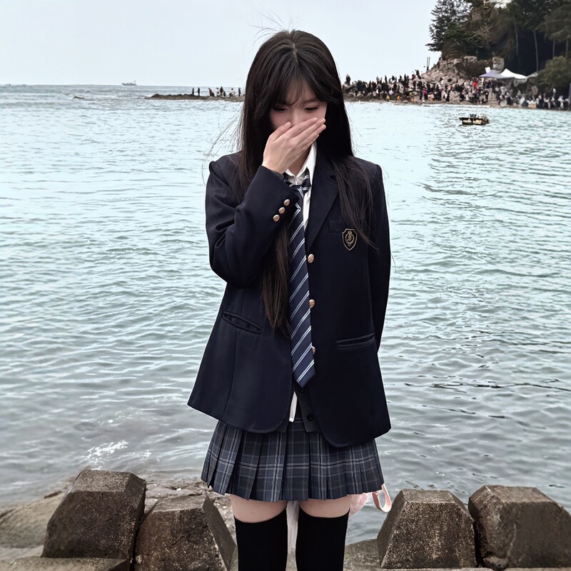 Suit-Like Navy Blue Full Set of Blazers, Women's School-Style Knitted Cardigan, Japanese-Style Skirt, Original Jk Uniform Set Suit-Like Navy Blue Full Set of Blazers, Women's School-Style Knitted Cardigan, Japanese-Style Skirt, Original Jk Uniform Set