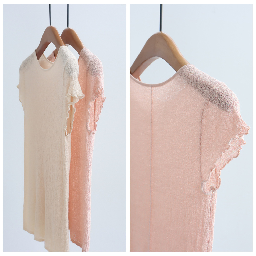 Sweet Auricularius Short-sleeved Sweater Tencel Lyocell Micro-transparent Top Women's Summer Stretch Slimming Top T-shirt