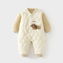 婴儿连体衣120克加棉宝宝夹棉秋冬外出哈衣薄棉加厚对开爬服儿童