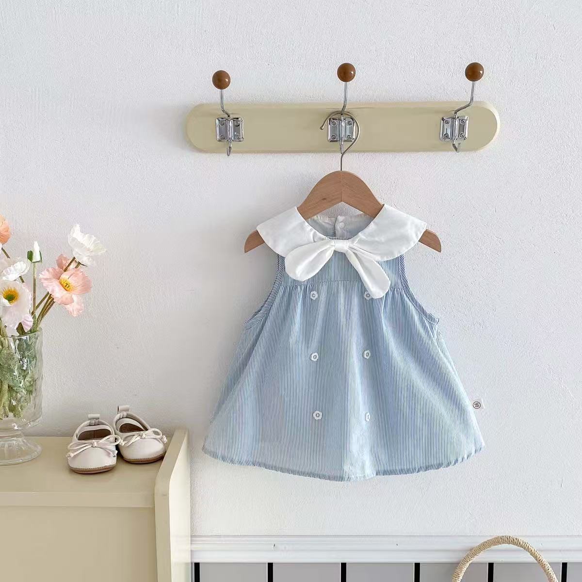 Bebé verano nuevo estilo vestido de mujer bebé estilo occidental gran lazo estilo universitario mono dulce falda de solapa