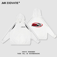 JMK EXDVATIE美式潮牌秋冬款拼接设计感反光条字母印花连帽卫衣男