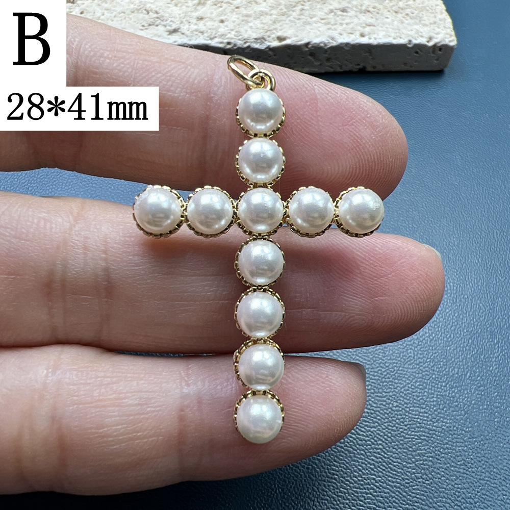 6g Weight DIY Jewelry Accessories Classification 1 Piece Quantity Imitation Pearl Material Cross Pattern Plating Design Simple Style Style 1 Piece Imitation Pearl Cross 3