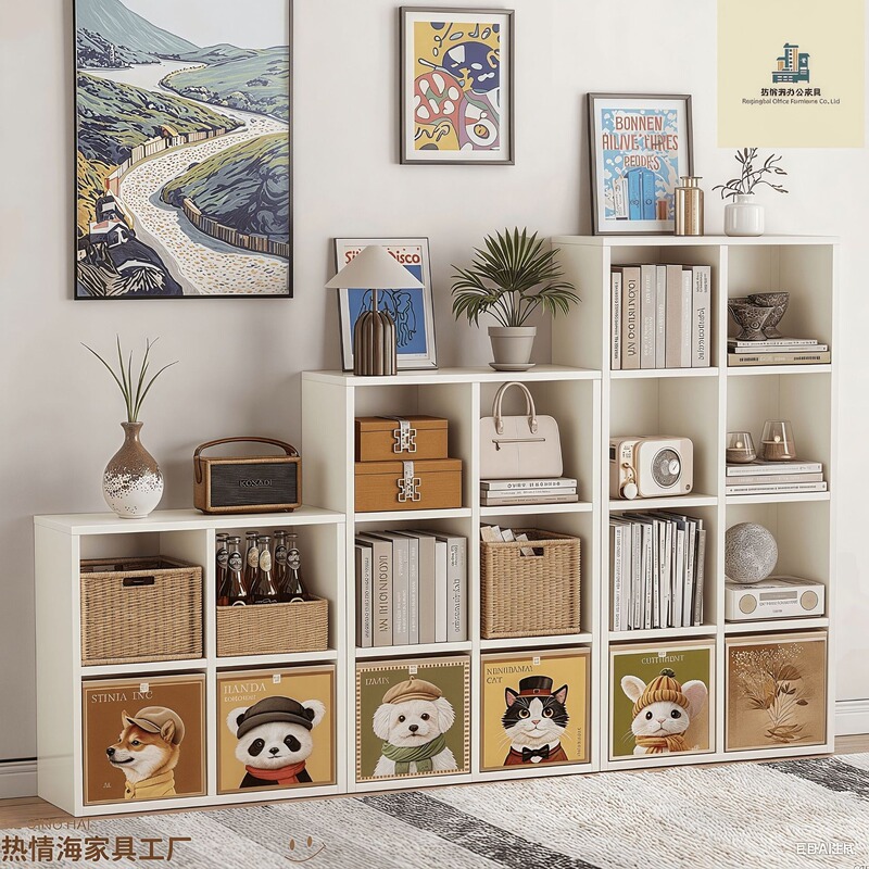 中古风儿童书柜钢制格子柜自由组合卡莱克书架落地金属格子柜|undefined