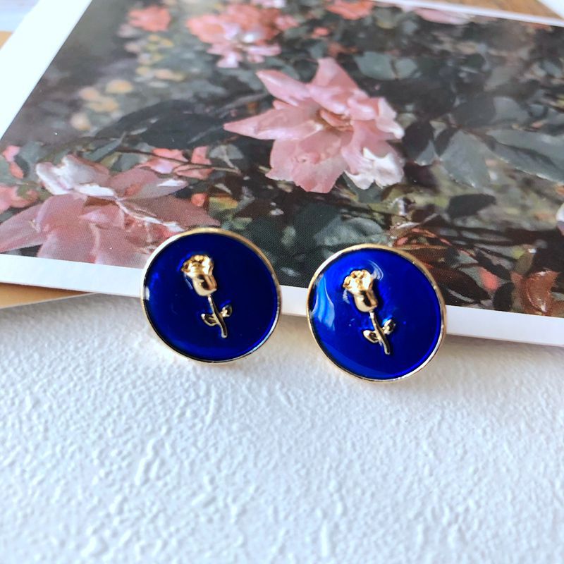 Nihaojewelry Bijoux En Gros Émail Glaçure Fleur Couture Bleu Coeur Boucles D&#39;oreilles display picture 4