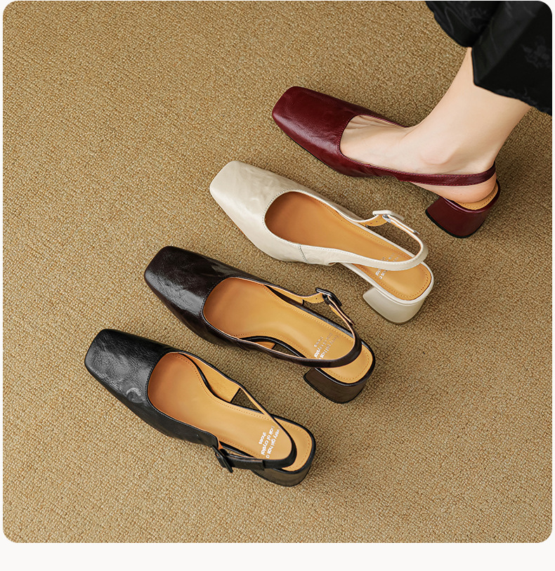 Sandal cao gót nữ mũi nhọn quai khóa, gót thô 9 cm phong cách Hàn Quốc — màu nâu chi tiết 20