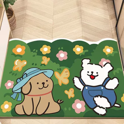 Avtomobil döşəmə paspasları — Puppy Bathroom Absorbent Quick-drying Foot - butterfly-puppy-4060cm25mm-diatom-mud