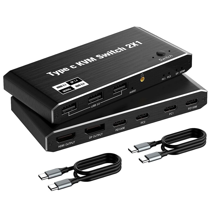 USB C Kvm Switch 2-In-1-Out Allows 2 Laptops to Share a Set of Keyboards 8K@60Hz4K@120Hz USB C Kvm Switch 2-In-1-Out Allows 2 Laptops to Share a Set of Keyboards 8K@60Hz4K@120Hz