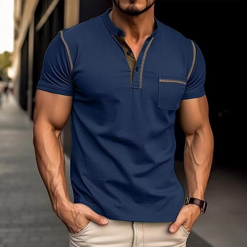 2024 summer European and American men's short sleeve men's T-shirt foreign trade men's Henry shirt Amazon color matching T-shirt men's wholesale