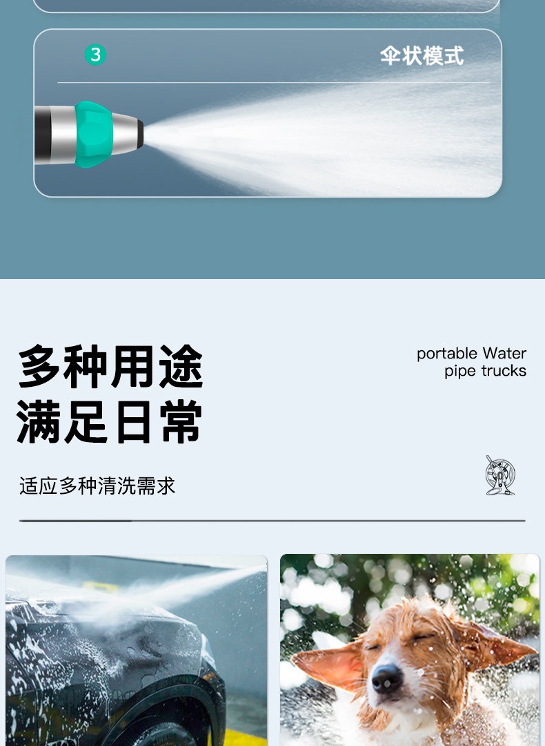 Suitable for car washing, high-pressure water gun, household water hose, flexible hose, water gun nozzle, foam sprayer, and can be used to rinse and connect to a water tap
