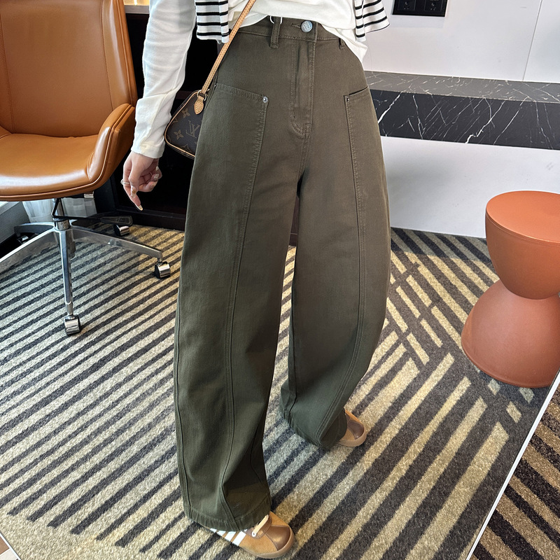 The Fit Is Amazing! ! American Curved Splicing Scimitar Jeans for Women in Autum New Loose Wide-Leg Long Pants