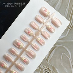 30片手工穿戴美甲淺色鬱金香氣質百搭可拆卸美甲貼片