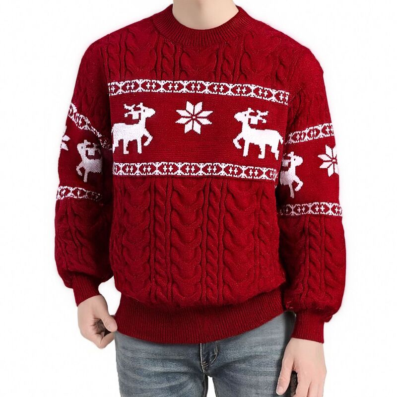 Cross-Border Amazon Autumn and Winter Round Neck Sweater Jacket Men's Knitwear Christmas Deer Jacquard Inner Layering Shirt Cross-Border Amazon Autumn and Winter Round Neck Sweater Jacket Men's Knitwear Christmas Deer Jacquard Inner Layering Shirt
