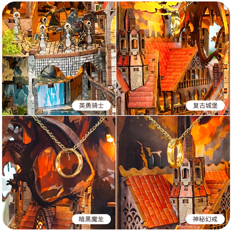 Libro nook ballena vacía varita mágica cabaña de bricolaje 3d montaje tridimensional luz nocturna libro de madera rompecabezas modelo de construcción