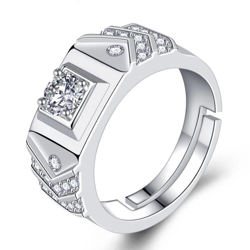(2개) 국경 간 큰 남자 반지 모산 다이아몬드 플래티넘 도금 결혼 반지 1 캐럿 라이브 판매 한국 패션 라이브 선물