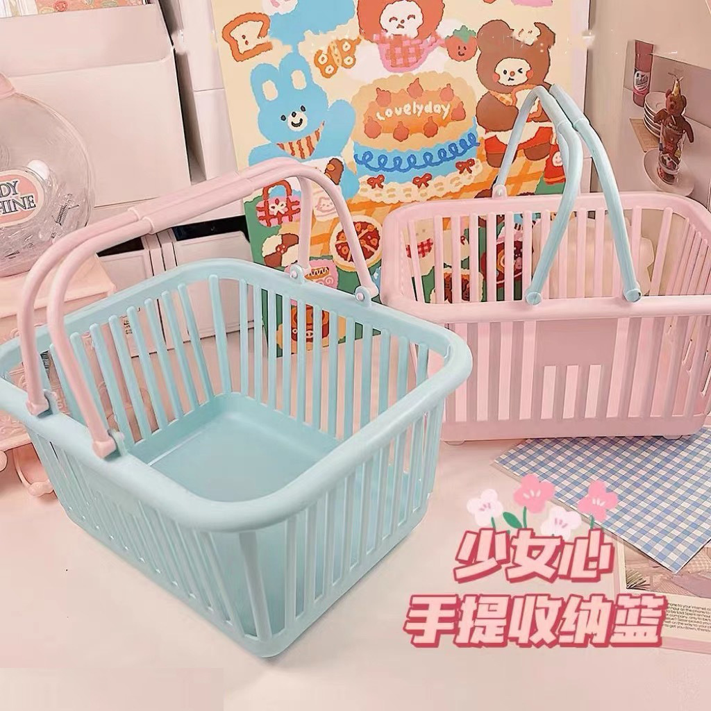 High-Quality Tabletop Handheld Square Storage Box Macaron Color Cute Shopping Storage Basket Bedroom Girly Heart Shelf Decor