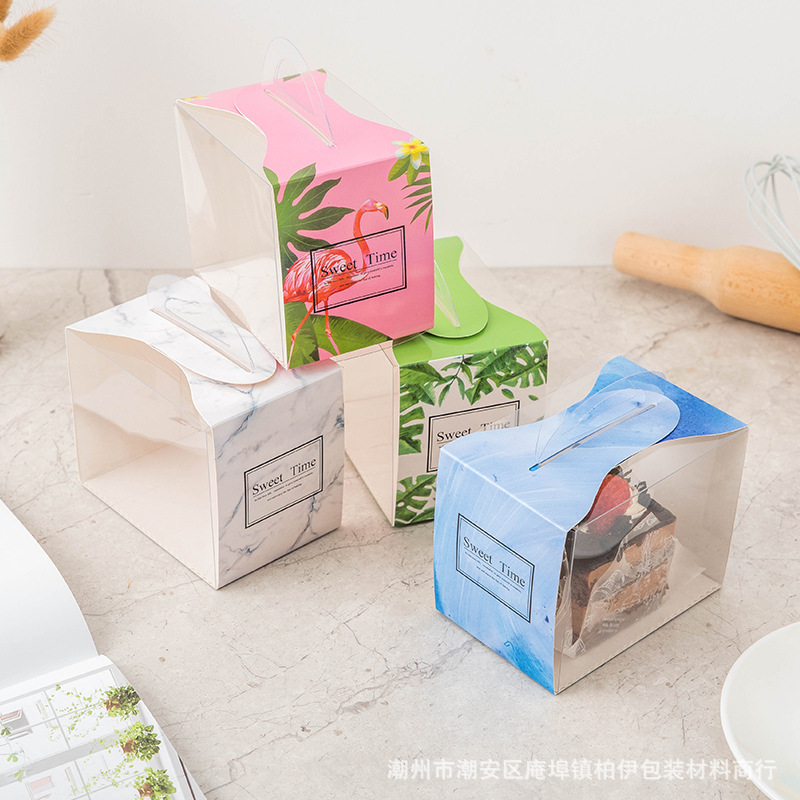 三角形透明手提蛋糕盒千层慕斯切件切块打包盒烘焙西点外带包装盒