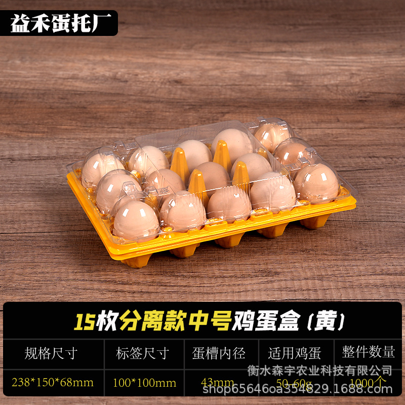 15枚中号黄色底盖分离一次性塑料鸡蛋托透明加厚带扣鸡蛋托盒厂家