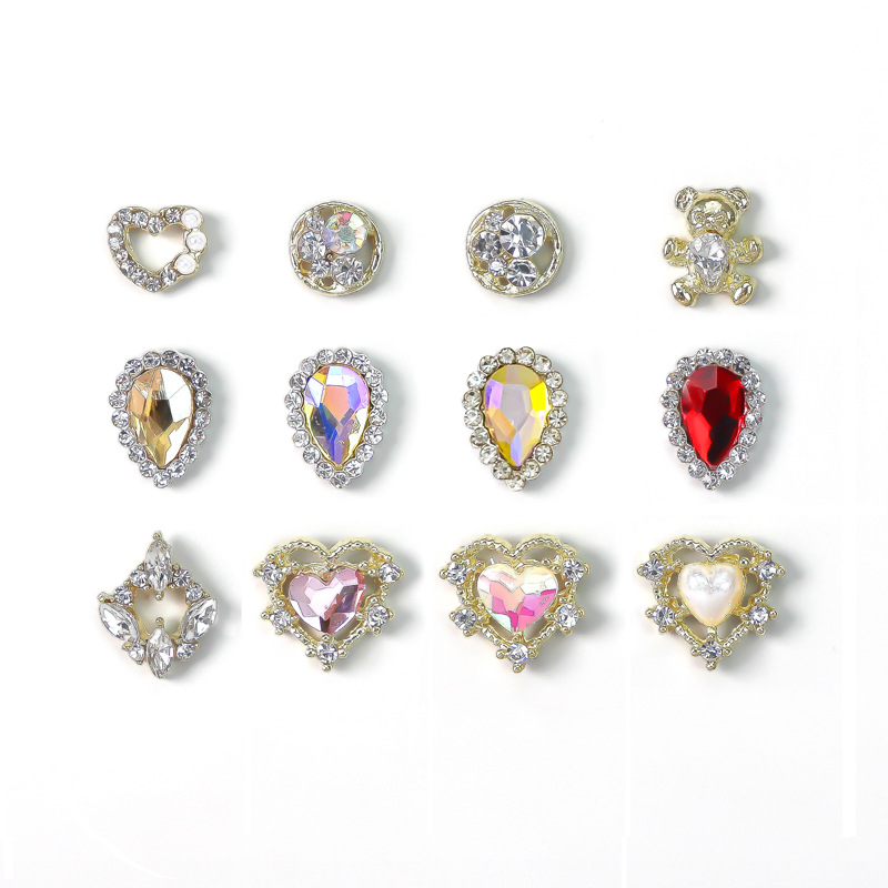 Nueva joyería de uñas LZ diamante completo con incrustaciones de diamantes de color perla oso color mágico uñas de metal joyas de aleación de diamantes decorativos