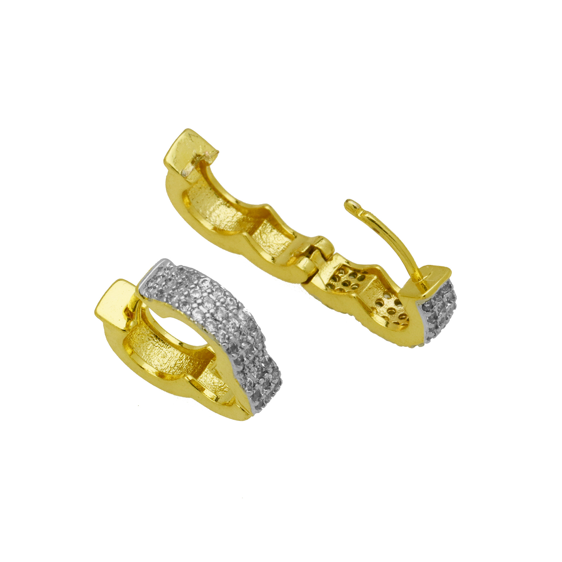 1 Pair Simple Style Geometric Mixed Metal Inlay Copper Zircon 18K Gold Plated Earrings display picture 7