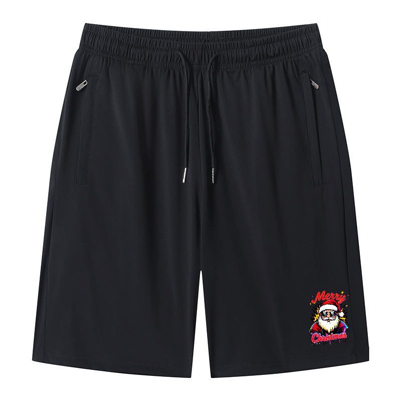 Heat Transfer Santa Claus Ice Silk Men's Shorts Summer Sports Quick-Dry Large Size Casual Pants Available for Cross-Border Shipping