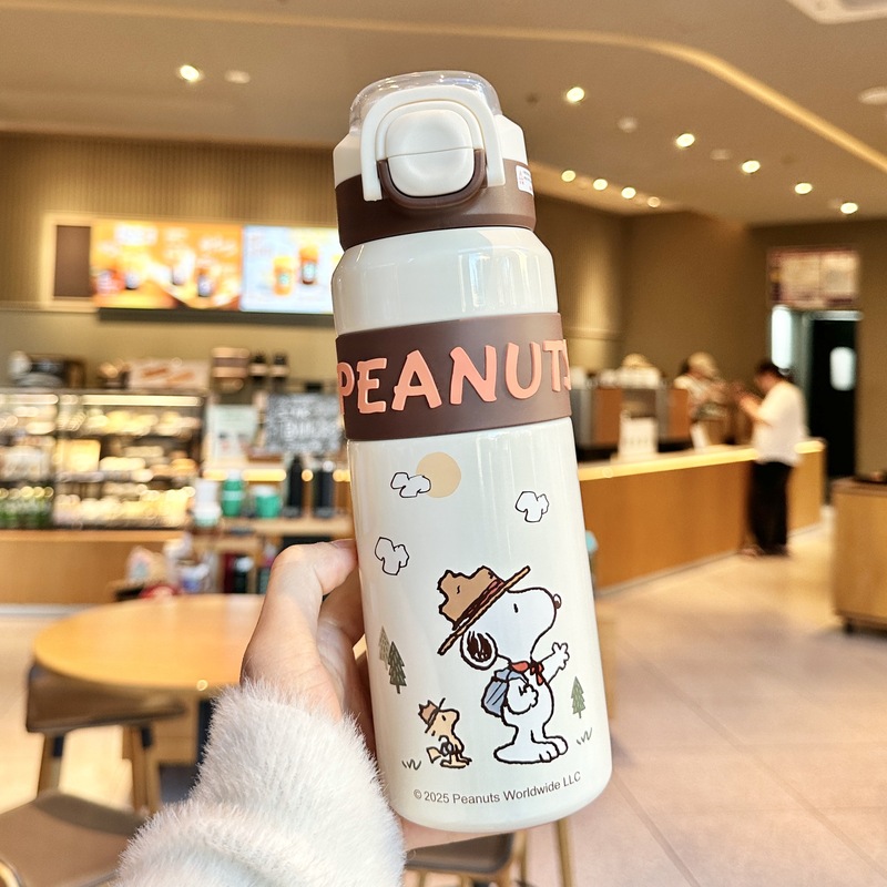 史努比儿童保温杯女孩上学专用小学生食品级316吸管杯子男双饮杯|undefined