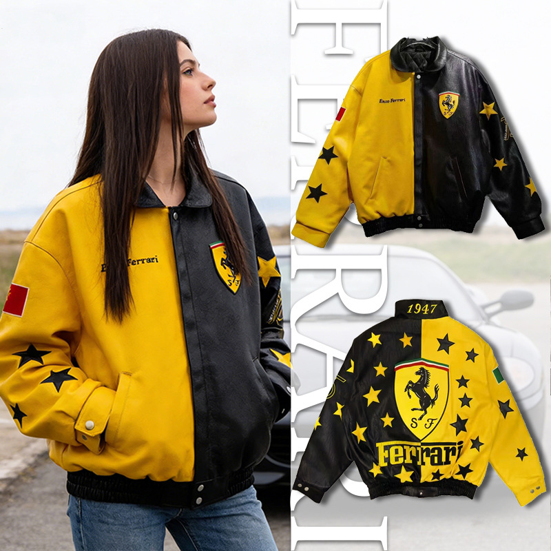 F1 Racing Suit Jacket Embroidered Casual Jacket Style Leather Jacket American Motorcycle Motorcycle Cycling Suit Retro Men and Women