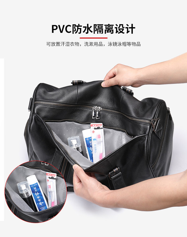 Túi du lịch nam da bò thật cỡ lớn đa năng đeo chéo và xách tay — nâu, Màu đen chi tiết 21
