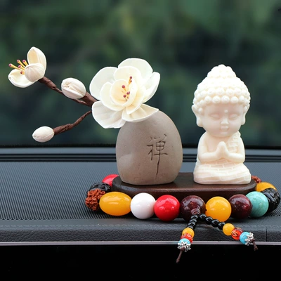 Other Automotive Interior Supplies – Lotus Gold Body Car Ornaments - white-buddha-magnolia-base-gear-beads