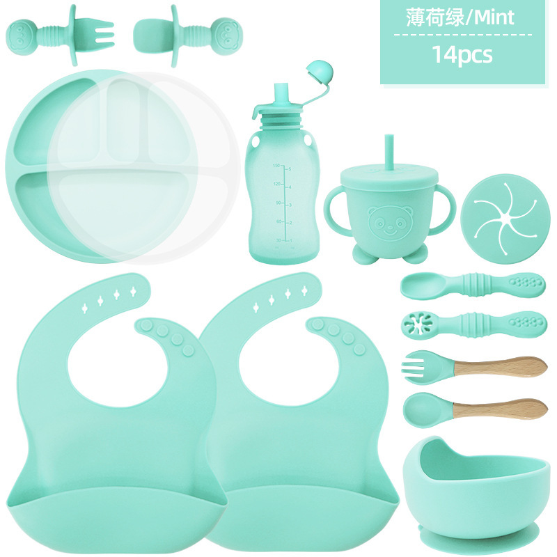 Juego de vajilla para niños, productos para bebés, tazón de silicona, tenedor, cuchara, tazón de comida para bebés, plato, vajilla de silicona de grado alimenticio