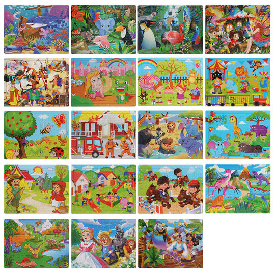 Wooden 80 Pieces Puzzle Toddler Cartoon Dinosaur Animal Plane Puzzle Baby Early Education and Intelligence Building Blocks Toy