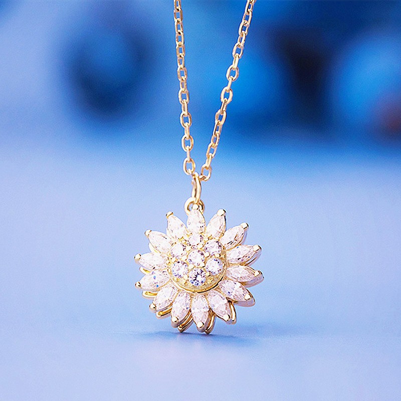 Titanium Steel Simple Style Fashion Plating Flowers Flower Zircon Necklace display picture 7